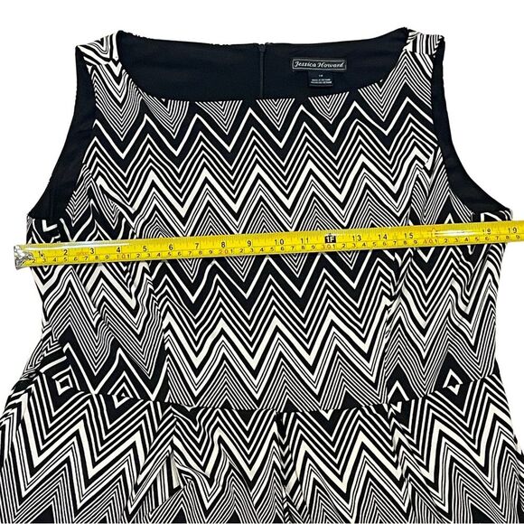 Jessica Howard Black and White Chevron Midi Dress with Yellow Accents - Picture 7 of 8